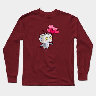 Robot Holding Pink Heart Balloons Long Sleeve T-Shirt